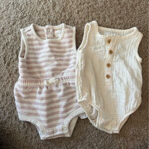 Little Planet Striped Pink and White Bodysuit Set